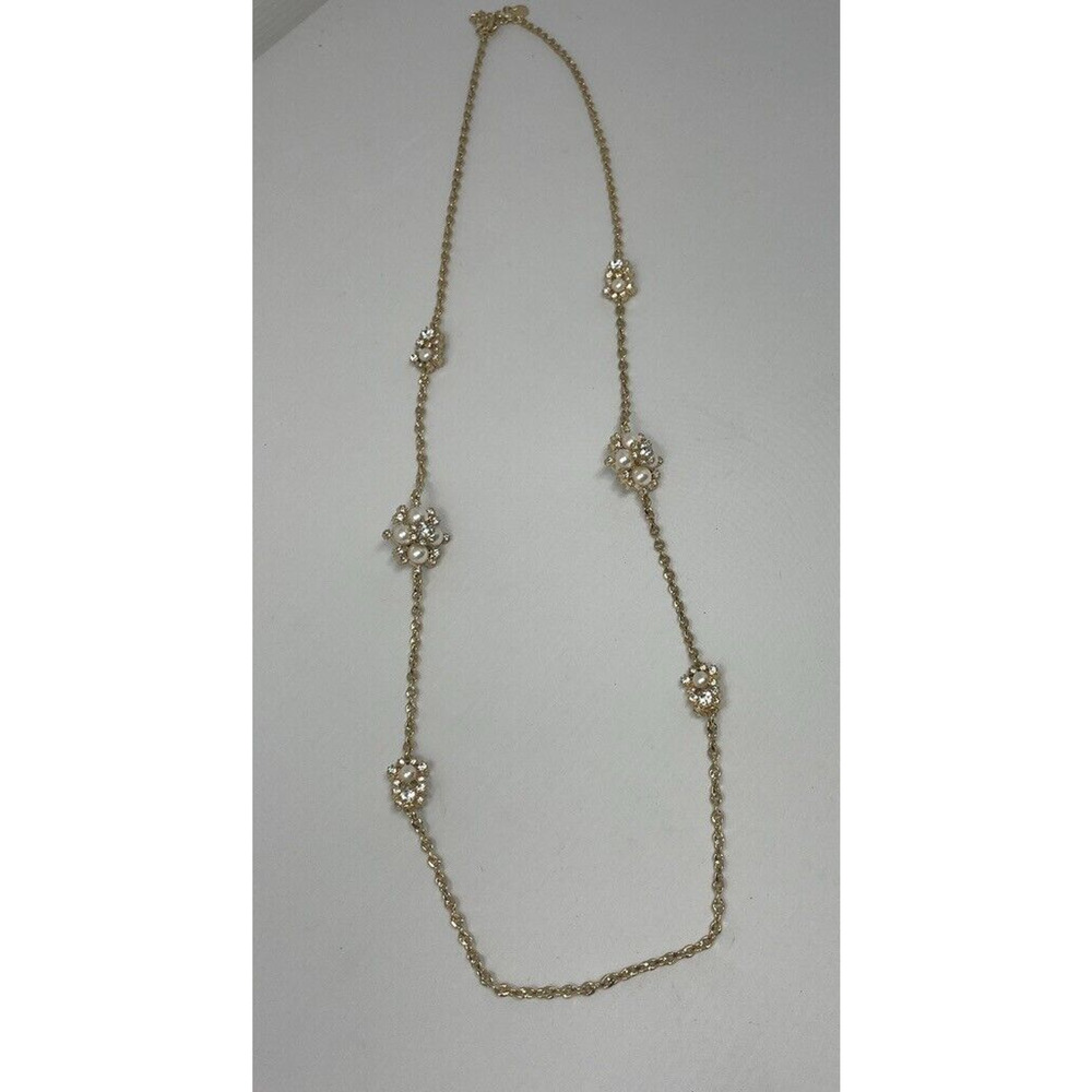 CHARTER‎ CLUB Gold-Tone Crystal Filigree & Imitation Pearl Necklace Long